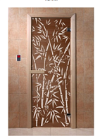 Дверь стеклянная для саун "Бамбук и бабочки" 1900х700 мм, бронза, короб осина