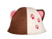 Шапка детская для бани "Кошка" с ушками, бело-коричневый